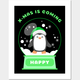 Xmas is Coming Happy Penguin (Green) Posters and Art